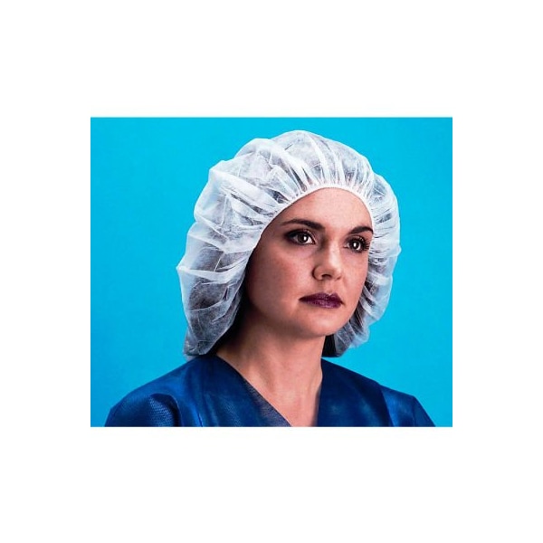 Keystone Safety Lightweight Polypropylene Bouffant Cap, 100% Latex Free, White, 24", 100/Bag 110NWI-10-24-WHITE-1BG - main
